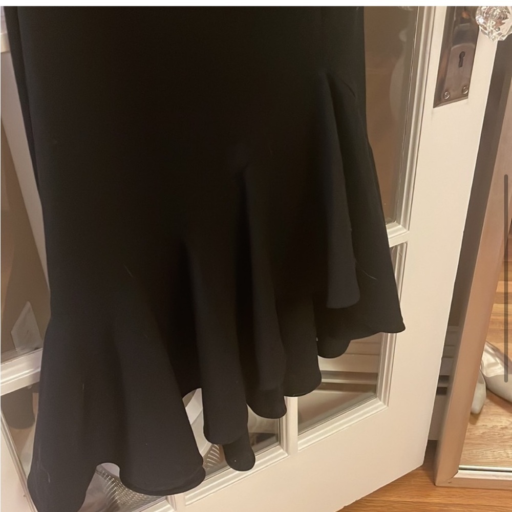 Likely Black One Shoulder Asymmetrical
Ruffle Hem Mermaid Trumpet Midi
Cocktail - Picture 5 of 6